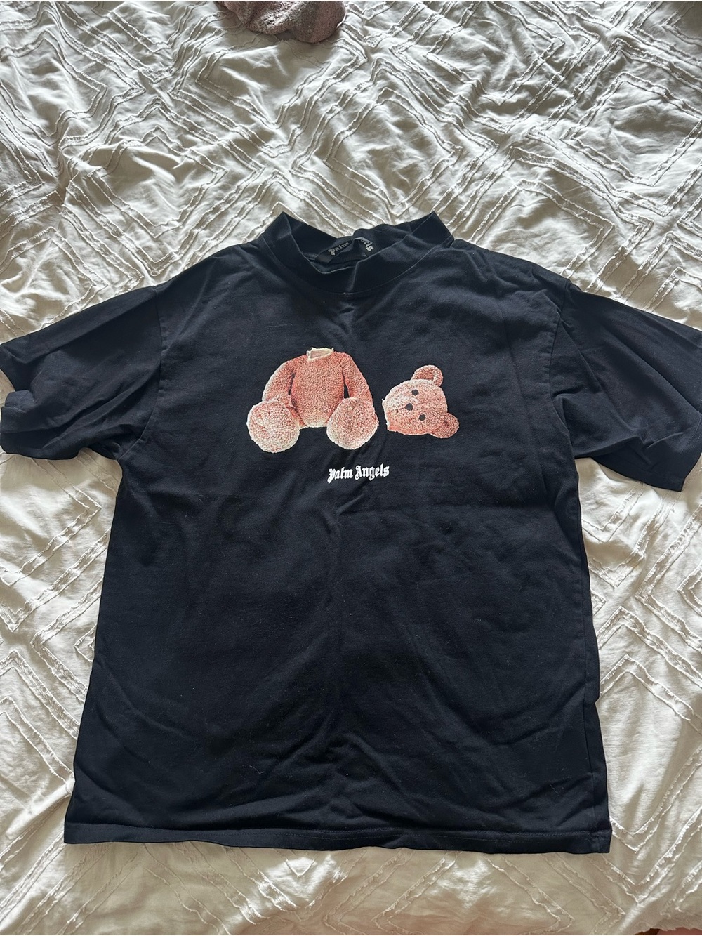 Palm Angels Black Tee with Pink Teddy Head Graphic